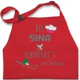 Kinderschürze Schürze Kinder Jungen Mädchen - Kochschürze - Bei Name schmeckts am besten I Geschenk Koch I Hobbyköche - 2-6 Jahre - Rot - kinderkochschürze kochen kinderkochschürzen kind - 2-6 Jahre