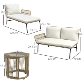 Outsunny Rattan Set 3-tlg. Creme