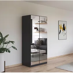 Drehtürenschrank RAUCH "Reflect", grau (graumetallic), B:91cm H:197cm T:54cm, Holzwerkstoff, Schränke, mit Spiegelfront, inkl. praktischer Inneneinteilung und Stoffboxen-Set