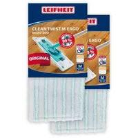 Leifheit 2er Set Wischbezug CLEAN Twist M Ergo POWER CLEAN M micro duo Bodenwischer Ersatzbezug mit 2-Faser-System für alle glatten Böden