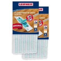 Leifheit 2er Set Wischbezug CLEAN Twist M Ergo POWER CLEAN M micro duo Bodenwischer Ersatzbezug mit 2-Faser-System für alle glatten Böden