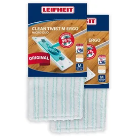 Leifheit 2er Set Wischbezug CLEAN Twist M Ergo POWER CLEAN M micro duo Bodenwischer Ersatzbezug mit 2-Faser-System für alle glatten Böden