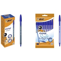 BIC Cristal Exact Kugelschreiber mit dünner Spitze & Kugelschreiber Cristal Soft, weiche Kullis in Blau, Strichstärke 0,45 mm, 10er Pack, Ideal für das Büro, das Home Office oder die Schule