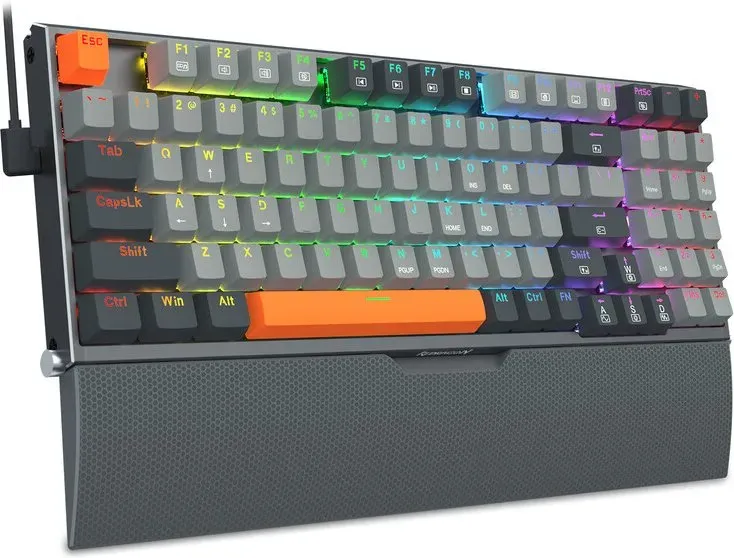 REDRAGON kabelgebundene mechanische Tastatur aus Vollmetall mit 94 Tasten, mit Handyhalterung und Handballenauflage
