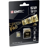 Emtec ECMSDM512GXC10SP Speicherkarte, 512 GB, MicroSDXC UHS-I U3 V30 A1-512 256 GB - ECMSDM256GXC10SP - Speedin Serie - mit Adapter - Lese- und Schreibgeschwindigkeit bis zu 100 MB/s, 100 MB/s, Schwarz/Gold
