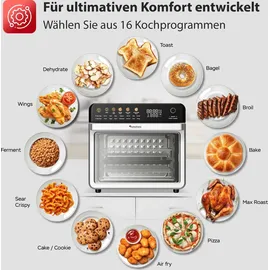 TURBO TRONIC TurboTronic Multi-Smart-Ofen - 16in1 Heißluftofen & Heißluftfritteuse 2200W Power 34L bis 0,5kg Pommes Mini-Backofen mit Dörrfunktion 40-350°C ...