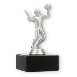 Pokal Kunststofffigur Volleyballspieler silbermetallic auf schwarzem Marmorsockel 12,9cm