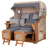 bene living Strandkorb Komplettset Ammersee Grande XL Teak Bullauge PE Shell Modell 544 Inkl Liftersystem Schutzhülle Doppelrollen Glasbecherhalter