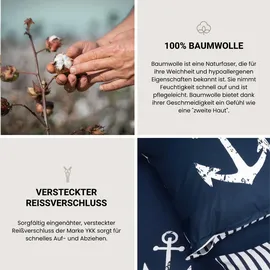 SCHIESSER Bettwäscheset Marina | Renforcé | 2-teilig | 135 x200 marine-weiß