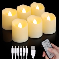 USB-aufladbare, flammenlose LED-Teelichter, warmweiße Votivkerzen mit Fernbedienung, flackernde Teelichter, Kerze für Halloween, Weihnachten, romantische Heimdekoration (6 Packungen, warmweiß)