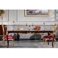 Casa Padrino Luxus Barock Esstisch Dunkelbraun / Gold 238 x 118 x H. 81 cm - Prunkvoller Küchentisch - Massivholz Esszimmertisch - Barock Esszimmer Möbel