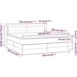 vidaXL Boxspringbett mit Matratze Hellgrau 160x200 cm Stoff - Grau