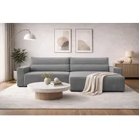 MOEBLO Ecksofa aus Cord DENVER L, Ottomane beidseitig montierbar Couch Cord für Wohnzimmer Schlafsofa Sofagarnitur Sofa Eckcouch L-Form Cordstoff - 290x85x200cm, mit Schlaffunktion und Bettkasten grau