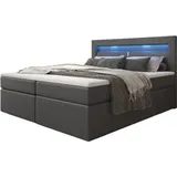 Luxusbetten24 Boxspringbett Repos mit LED und USB H3 (70-100kg) | Grau