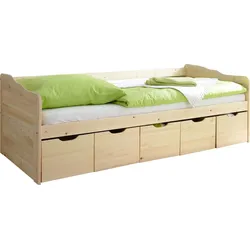 Funktionsbett TICAA "Maria", beige (kiefer massiv natur), B:96cm H:69cm L:204cm, Daybetten, mit 5 Schubkästen, wahlweise mit Matratze