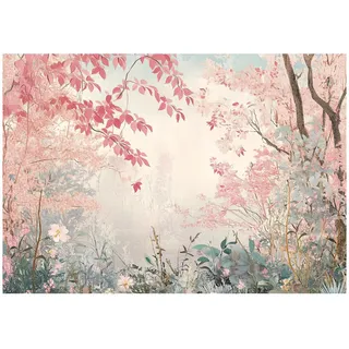 WallArena - Vlies Fototapete Landschaft Blumen 250x175 cm - Fototapeten - Tapeten - für Wohnzimmer Schlafzimmer - Vliestapete Wandtapete Tapete 3D Effekt- inkl. Kleister - Fantasie Wald Rosa