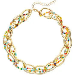 Gliederkette LASCANA, Damen, Gr. Metall-Acryl, gold (goldfarben), Metall, Acryl, casual, Halsketten, mit farbenfrohen Acrylperlen, Halsschmuck, Collier, Halskette