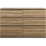 Burgbad Lin20 Waschtischunterschrank inklusive Konsolenplatte, Beckenausschnitt links, 6 Auszüge, 1402x487x900mm, SGIG140LF5357, Farbe: Frassino Dekor Cappuccino