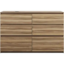 Burgbad Lin20 Waschtischunterschrank inklusive Konsolenplatte, Beckenausschnitt links, 6 Auszüge, 1402x487x900mm, SGIG140LF5357, Farbe: Frassino Dekor Cappuccino