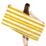 Mikrofaser Strandtuch XXL 220x100 cm Gelb, Sandfrei, Kompakt und Schnelltrocknend, Ideal als Strandhandtuch, Badehandtuch, Reisehandtuch und Saunatuch, Microfaser Badetuch Groß, Streifen,s-j1112