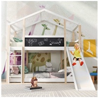 BlingBin Kinderbett Baumhaus mit Rutsche & Leiter 90 x 200 cm Hochbett für Kinder (1er Set, 1-tlg., 2 Bettseiten), 2X Lattenrost, Etagenbett, bis 120 kg weiß