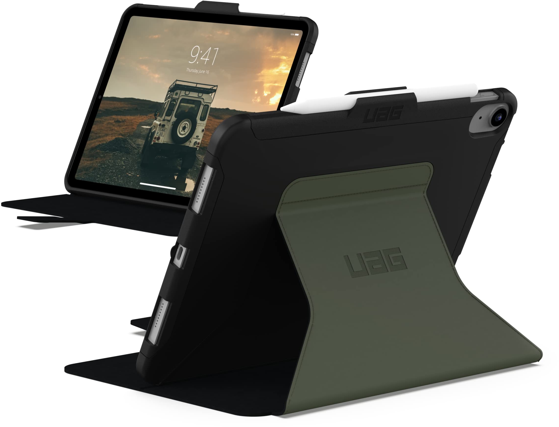 Urban Armor Gear Scout Folio Case für Apple iPad 10.9 Hülle (10. Generation / 2022) Schutzhülle [Magnetische Frontklappe, Wake/Sleep Unterstützung, Apple Pencil Halterung] schwarz/Olive