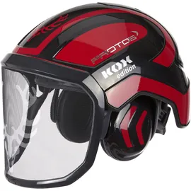 protos® Forsthelm / Schutzhelm Kox Edition mit Gehörschutz und Visier Integral Forest Schwarz/rot Onesize
