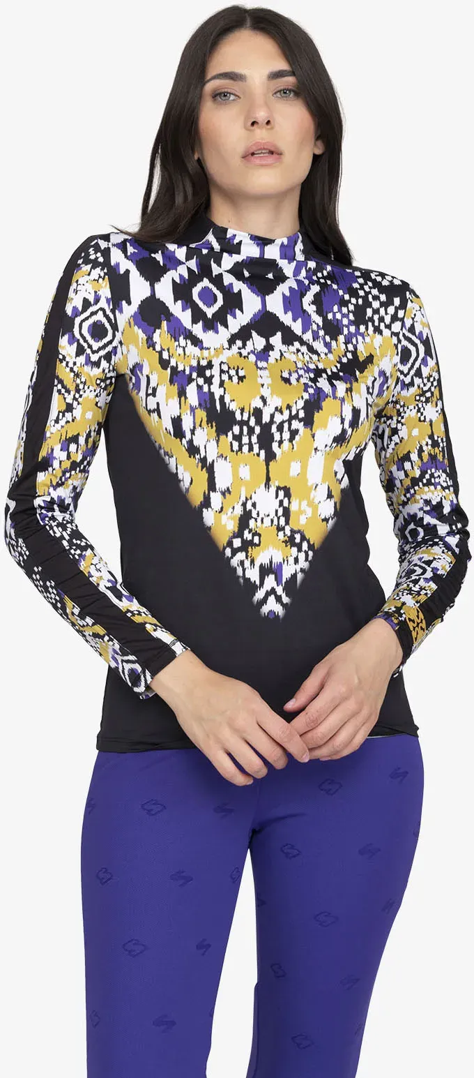 Langarmshirt SPORTALM KITZBÜHEL, Damen, Gr. 44, holiday print, Single Jersey, Obermaterial: 86% Polyamid, 14% Elasthan, gemustert, mehrfarbig, regular fit normal, Rundhals, eingesetzt gerader Abschluss, Shirts Langarmshirt, Regular fit mit Rundhalsausschnitt