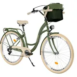Milord Komfort Fahrrad Mit Korb Retro Damenfahrrad, 28 Zoll, Grün-Creme, 7 Gang Shimano - Grün/Creme