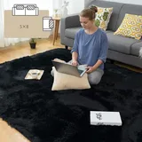 luxuskollektion Teppich Schwarz Shaggy Flauschig 150x240cm Anti-Rutsch Unterseite
