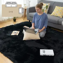 luxuskollektion Teppich Schwarz Shaggy Flauschig 150x240cm Anti-Rutsch Unterseite