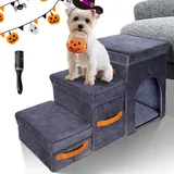 Hundetreppe für Kleine Hunde,78L*33.5B*44.5H cm,3 Stufen Hundetreppe Faltbare mit Aufbewahrungsbox & Katzenloch, Große Wohnung, Stauraum, Haustiertreppe für Couch und Bett, ältere/große Hunde