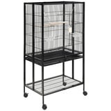 Amazon Basics Vogelkäfig mit rollbarem Ständer und Abschließbar Ablage, Schwarz, L 69 x B 47 x H 130 cm