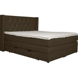 Home Affaire Boxspringbett HOME AFFAIRE "Elegance", braun (dunkelbraun), B:181cm L:210cm, Samtoptik (100% Polyester);Struktur (100% Polyester), Komplettbetten, Boxspringbett, mit schöner Knopfheftung, in den Härtegraden H2 & H3, inkl. Schubladen
