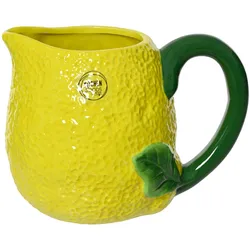 Decoris Kanne 15cm Keramik in Zitronen Form - Karaffe Krug Trinkgeschirr Servierkanne Wasserkanne Saftkanne Limonadenkrug Dekokrug Früchte Geschirr Gelb Grün