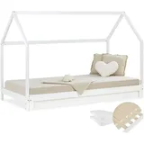 Homestyle4u Hausbett 90x200 mit 2 Matratzen Ausziehbar in Weiß 2719