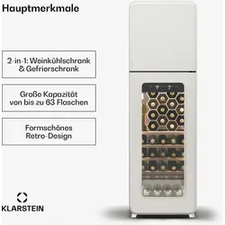 Klarstein Shirley Wine Cooler + Freezer  2-in-1-Gerät  Vintage  2 Kühlzonen  60 Flaschen Silber-Chrom