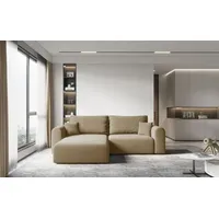 Fun Möbel Ecksofa Sofa FLAVIO mit Schlaffunktion Stoff Castel Sand Ottomane Links - Braun