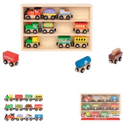 Tooky Toy Spielzeug-Zug Spielzeug Holz-Eisenbahn TH647, magnetisch 13-teilig Aufbewahrungsbox bunt