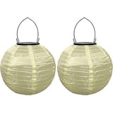 Youning Lampions Außen Wetterfest Solar LED Laterne Wasserdicht Hängende Solar Lampion für Außen 30cm Solarlaterne Outdoor Deko Nylon Papier Laterne Runde Gartenlampions Außenlaternen (2PCS/Beige)