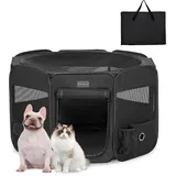 PETSFIT faltbar Welpenauslauf Tierlaufstall für Kleintiere Hunde Katzen,Hundelaufstall Freigehege mit Wasserdichter Boden,Pop-up System Kausicheres Design,Schwarz,S,75 * 68 * 42cm