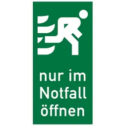 Rettungszeichen, Tür-/Fensterhinweis Nur im Notfall öffnen - 150x300 mm Folie selbstklebend, nachleuchtend