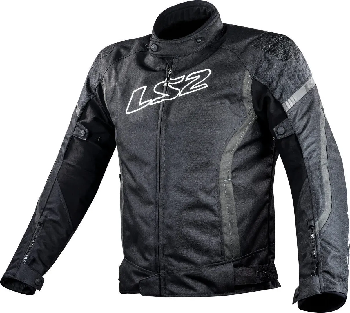 LS2 Gate waterdichte motorfiets textieljas, zwart-grijs, 2XL Voorman