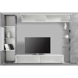 INOSIGN Wohnwand INOSIGN "Sorano", weiß (weiß matt, weiß hochglanz lack, beton, optik), Kastenmöbel-Sets, Wohnwand, Kompaktwohnwand mit viel Stauraum