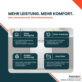 Homex DWFS601444C-S Geschirrspüler (freistehend, 598 mm, Silber)