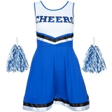 REDSTAR FANCY DRESS Cheerleaderkostüm Damen mit Cheerleader Pompoms – Cheerleader Kostüm Damen – Kostüm Damen als High School Cheerleader – Halloween Kostüm Damen