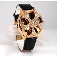 XL Beindruckend Gangster Rapper Spinnerei Deckel Schwarz Leder Gold Kristall Uhr