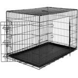 lionto Tiertransportbox für Hunde und Katzen, vielseitiger Transportkäfig mit hygienischer Kunststoffwanne, 122x75x81 cm, Hundebox aus Metall mit stabilen Sicherheitsverschlüssen & Trennwand, schwarz