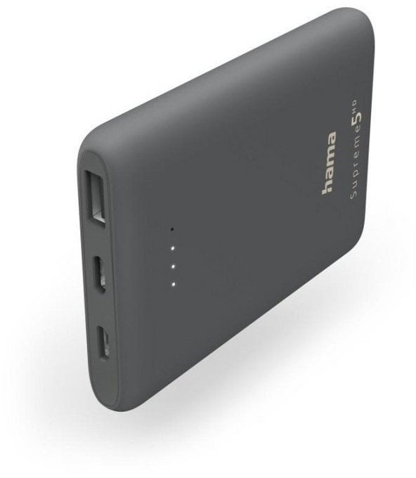 Hama Power Pack "Supreme 5HD" 5000mAh, Ausgang: USB-C, Grau (00201671) Solar Powerbank