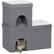 PawHut Katzenhöhle Katzenhütte, Katzenhaus mit 3 Ebenen, Katzenbett mit Kissen, Hundehaus für Katzen bis 5 kg, 74 x 37,5 x 78,5 cm, Grau